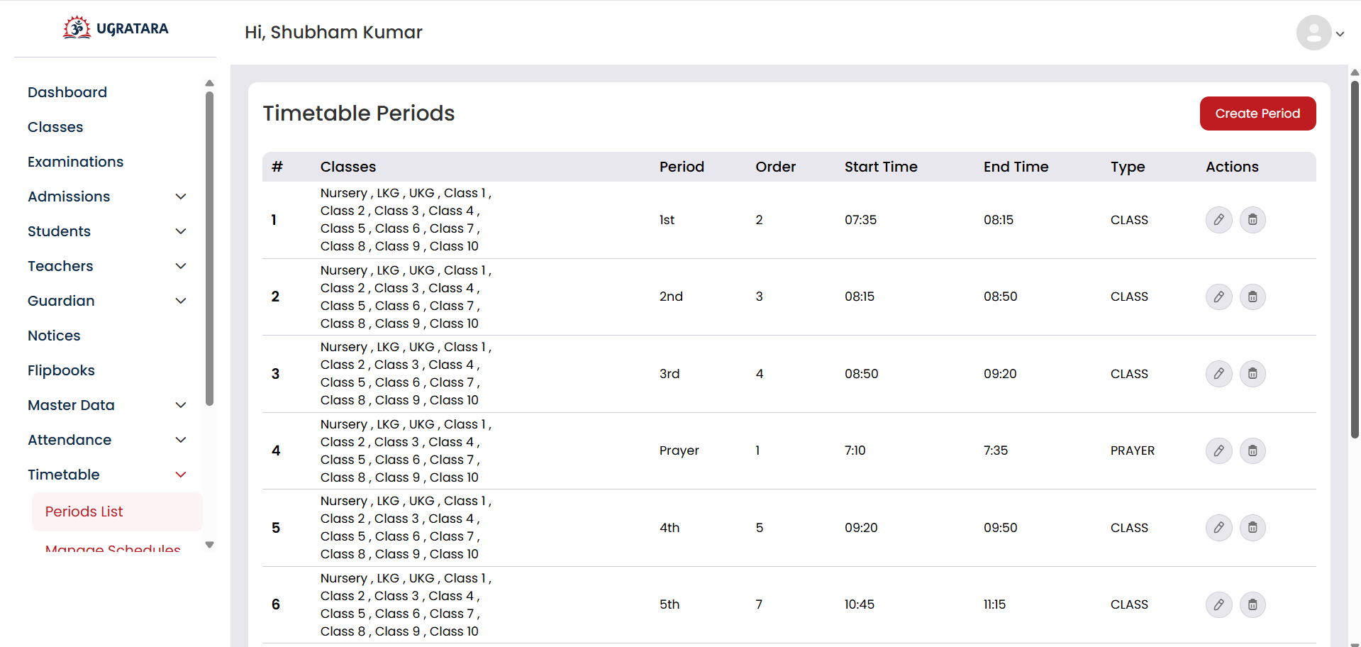 ERP Timetable